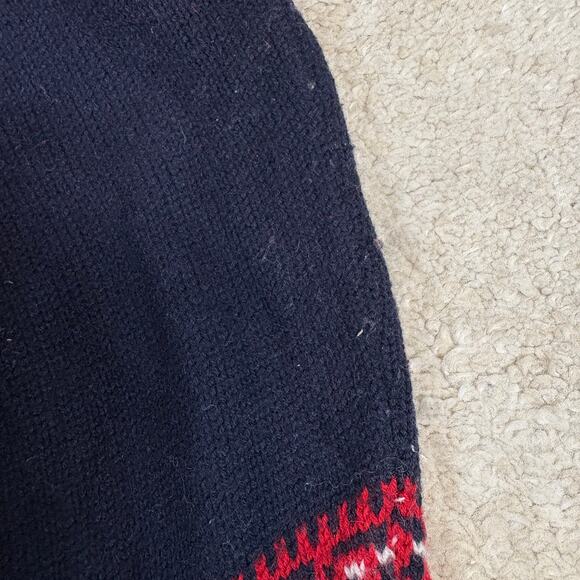 Talbots Navy Blue and Red Fair Isle Lambswool Blend Button Down Cardigan Size MP - Picture 5 of 5
